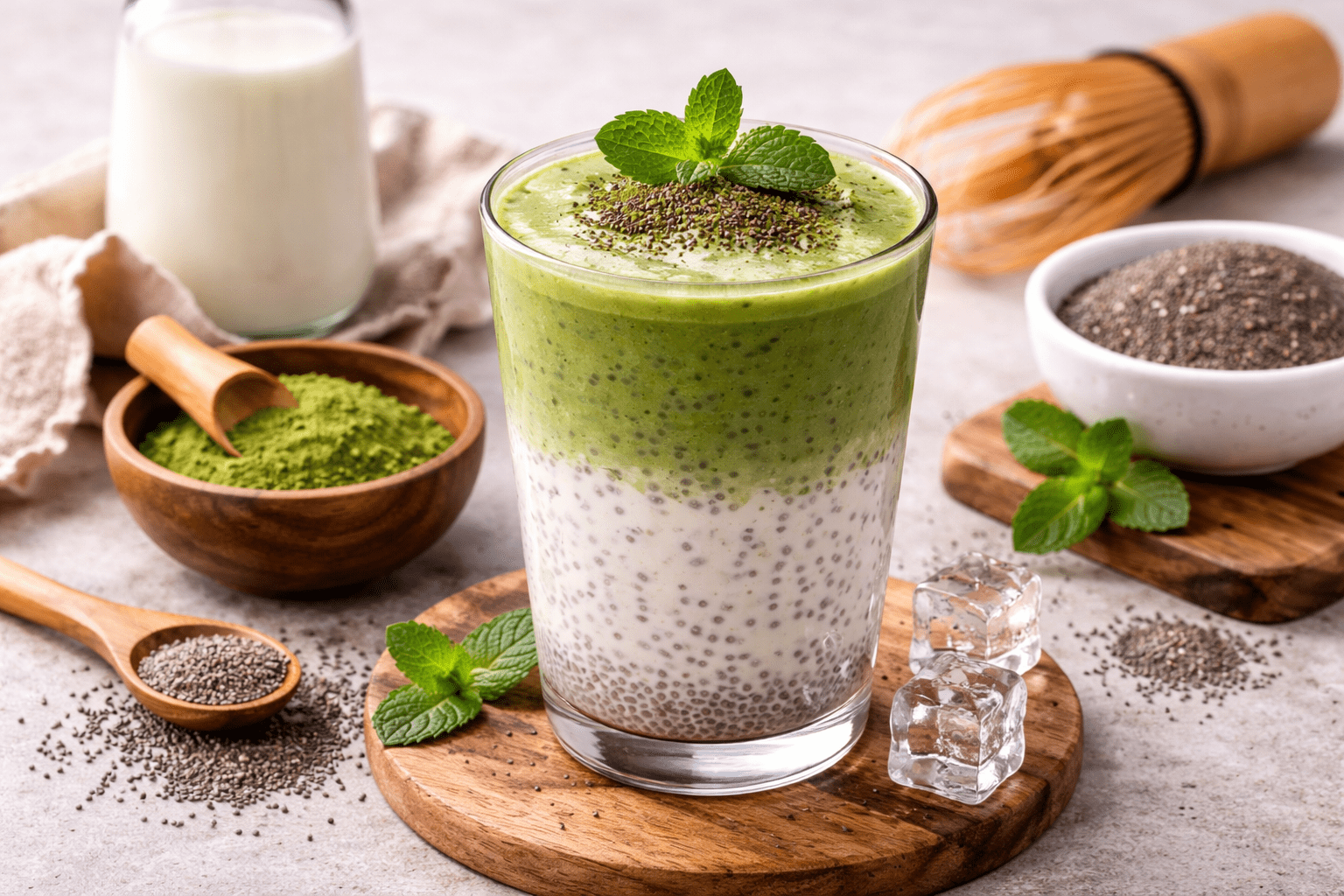 matcha latte + chia
