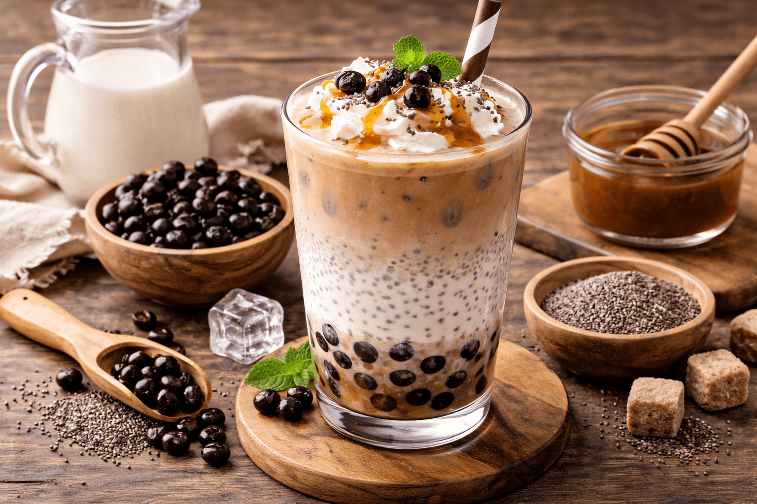 teh susu (bubble tea style) + chia